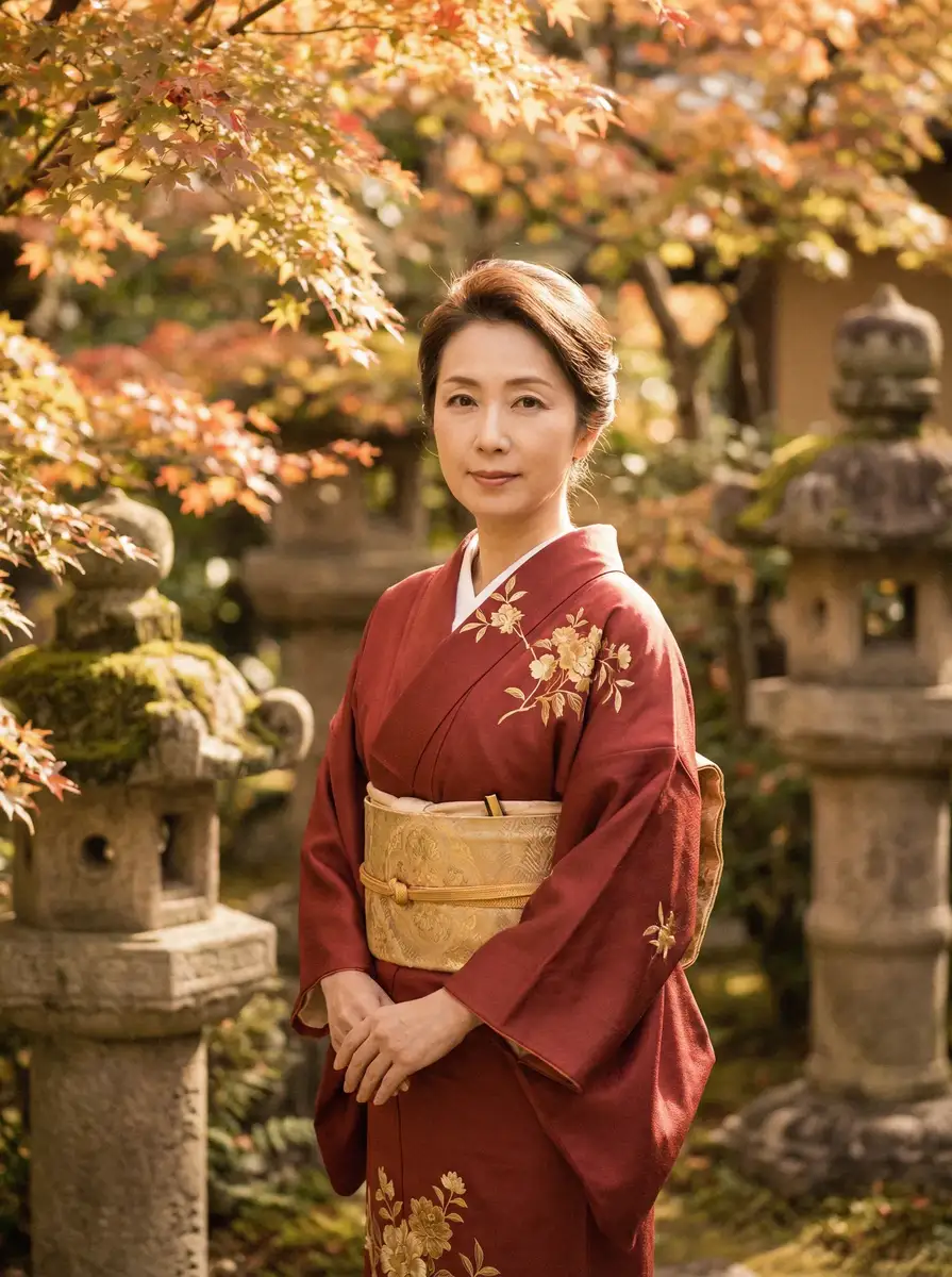 一位身穿暗红色和服的优雅 日本伦理-正版高清资源|每日更新|免费视频推荐 在日式庭院中
